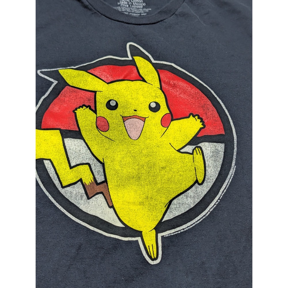 Pokemon Pikachu Poke Ball Graphic T-Shirt Mens Medium Navy Blue 100% Cotton